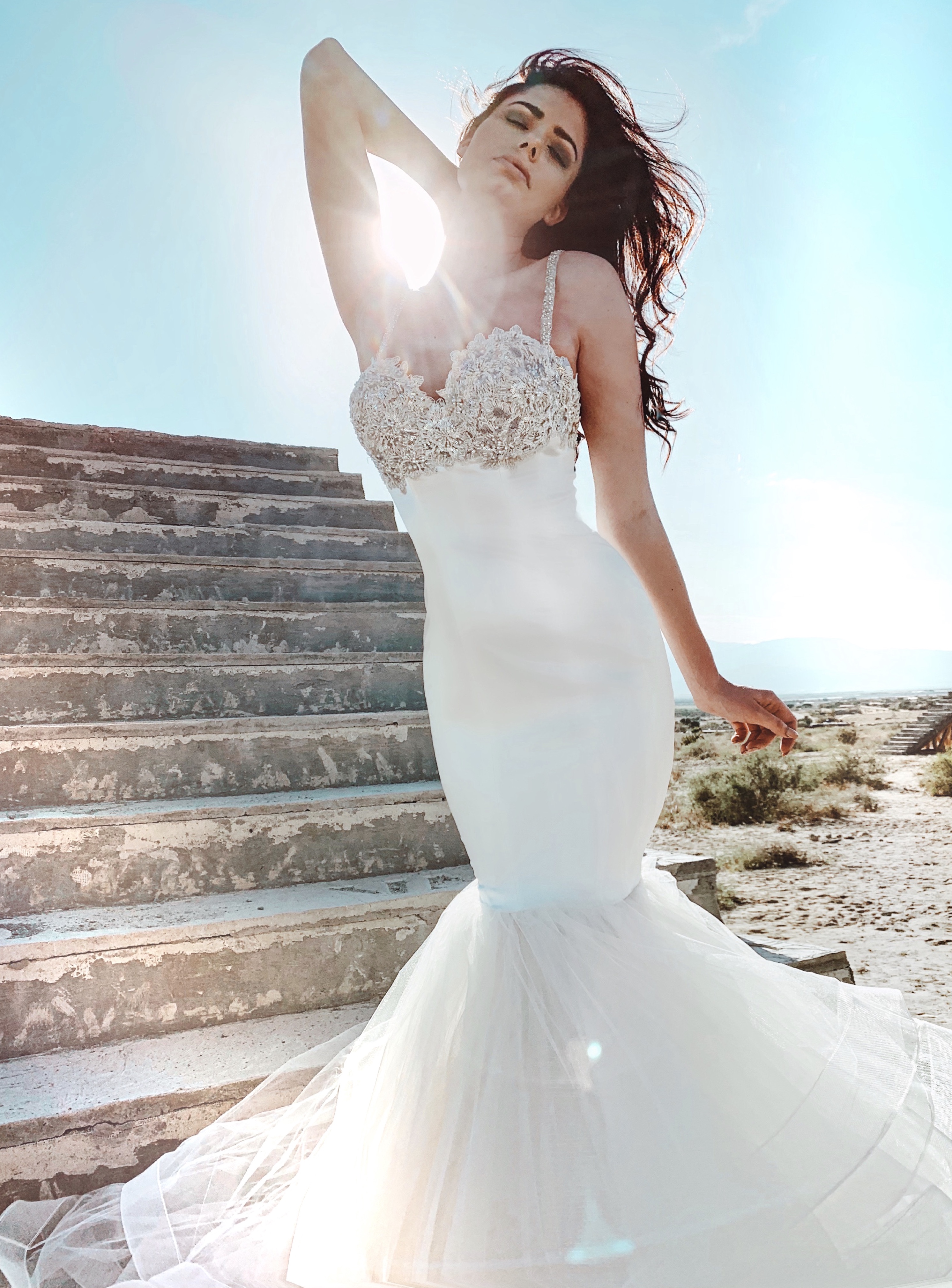 Sparkling Lace and Satin Mermaid wedding dress by Lauren Elaine Los Angeles