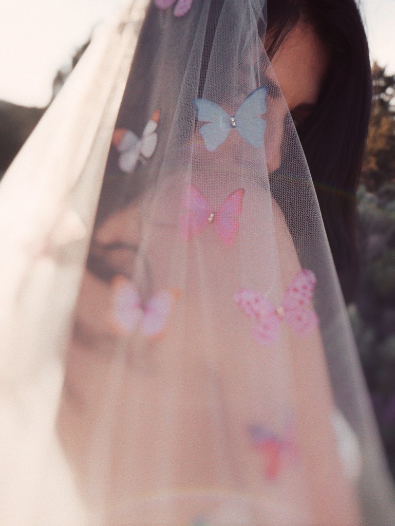 3D Organza Rainbow Butterfly Wedding Veil Details
