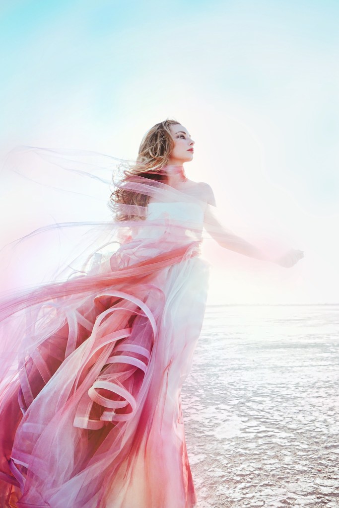 Rainbow blush ombre "Wonder" gown by designer Lauren Elaine in Los Angeles